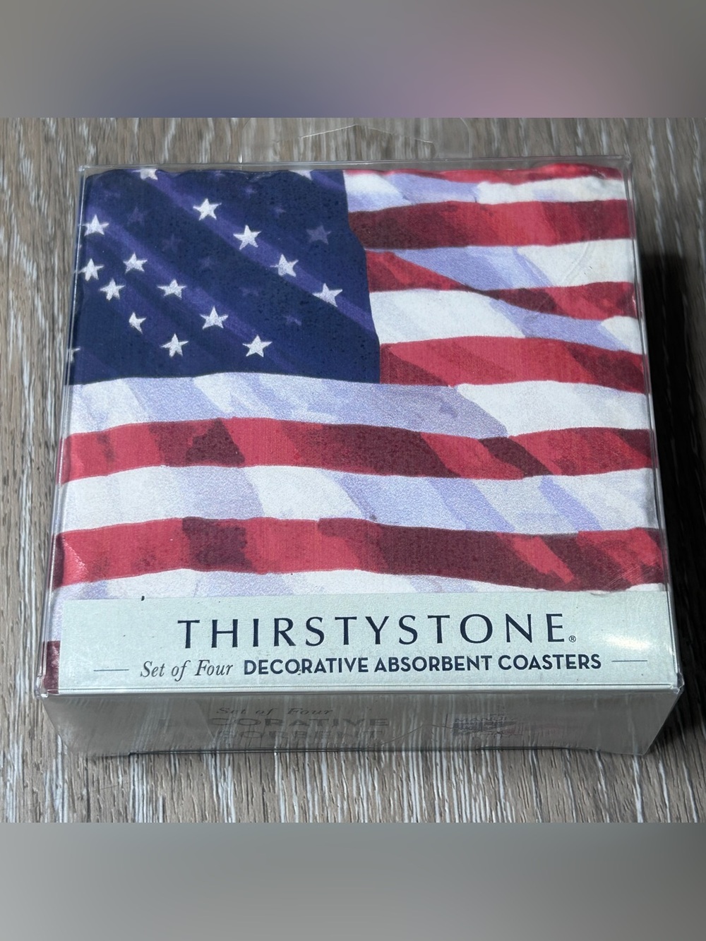 Thirstystone American Flag Coasters Set of 4 • Absorbent Stone • Cork Backed •
